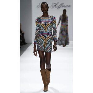 $334 NWT Mara Hoffman 4 Phoenix Peplum Mini Dress Black Zebra Print Runway 2013